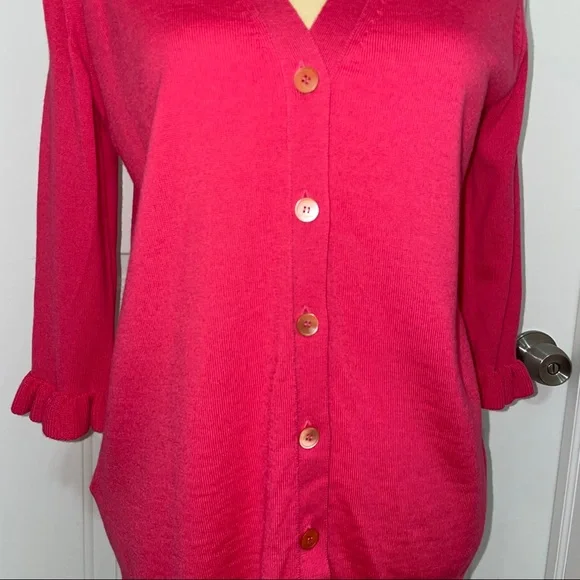 Miu Miu wool sweater pink ruffled 3/4 sleeves button up cardigan 40 small med